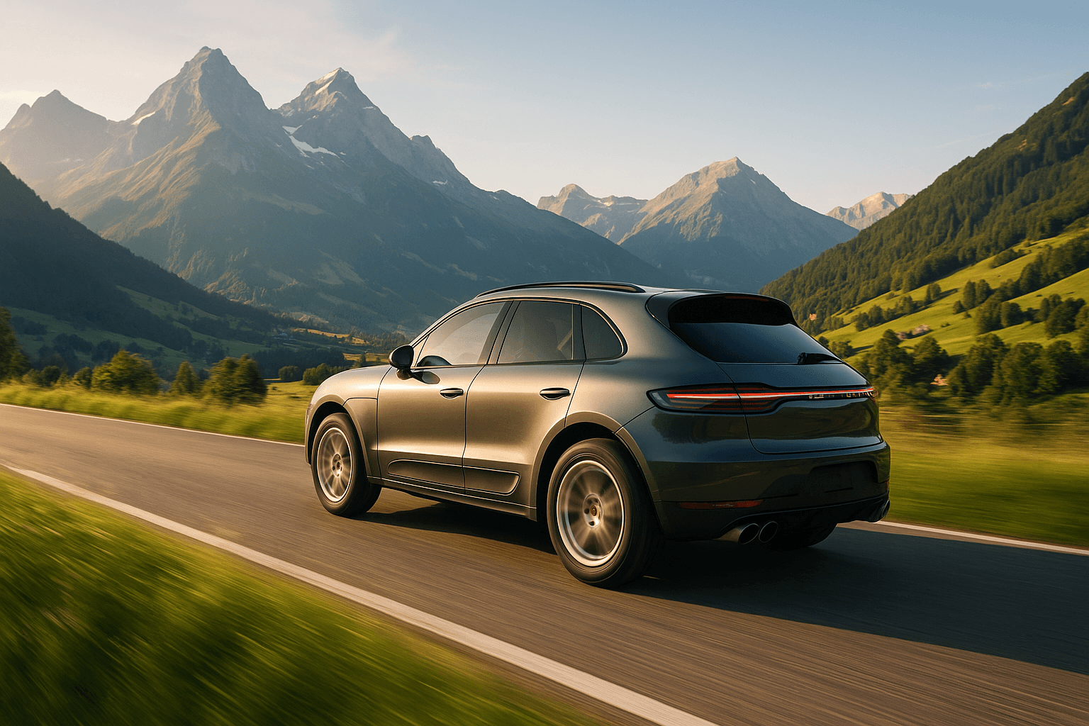 Porsche driving on a mountain road